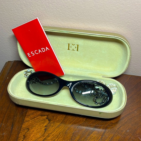 ESCADA Women's Round Oval Underwired Rhinestone Chain 90s E 1204 Sunglasse - Picture 1 of 4